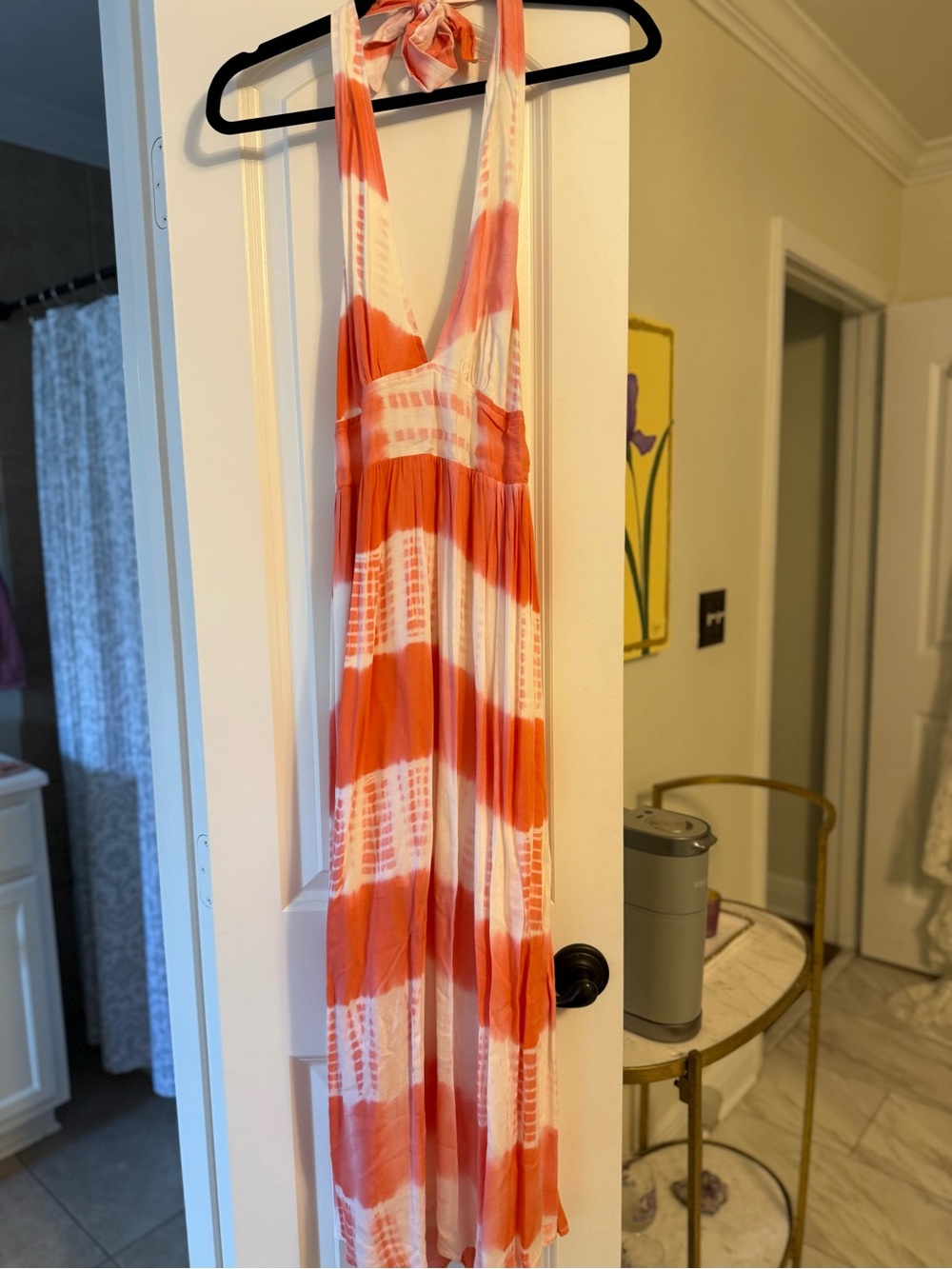 Hem & Thread Orange and White Tie-Dye Halter One-Piece